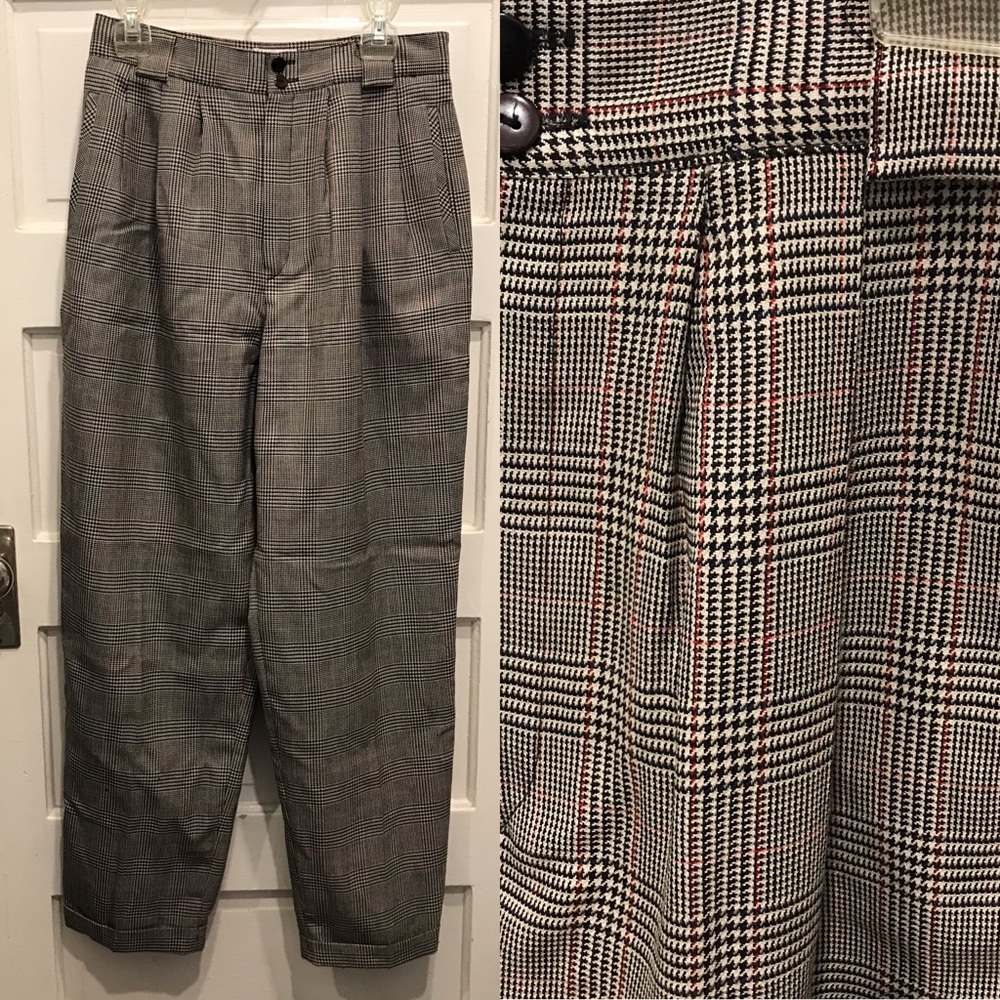 VINTAGE 90s Wool Plaid Pleated Wide Leg Pants👖